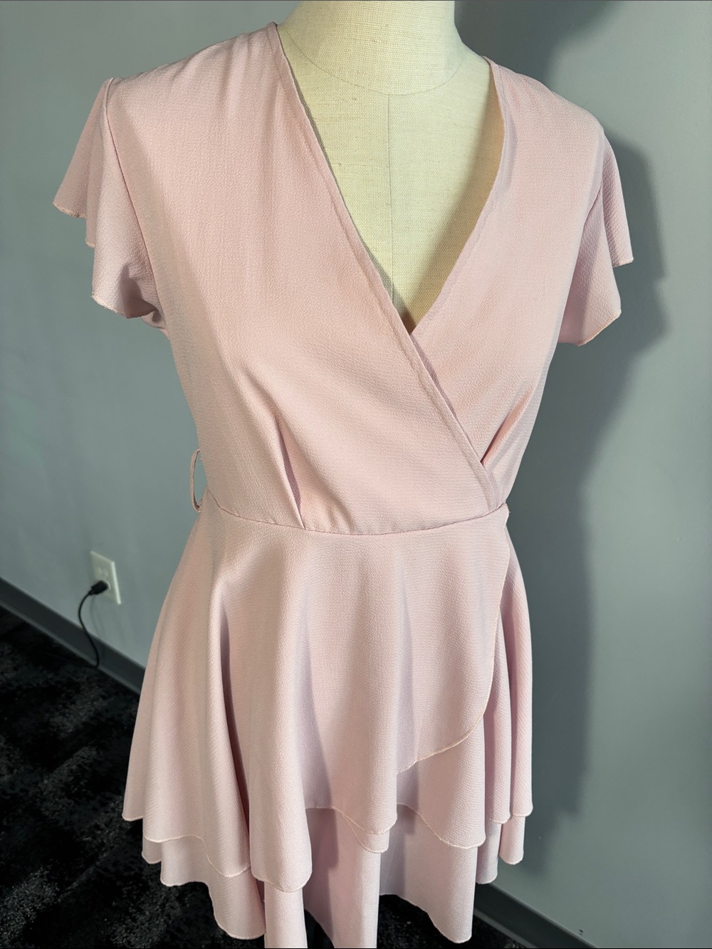 Soft Pink Midi Wrap Dress
